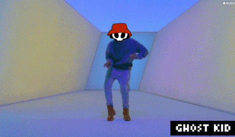 a pixel art of a person dancing with the words ghost kid on the bottom