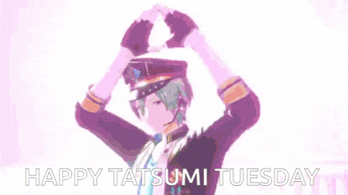 a pixel art of a man with the words happy tatsumi tuesday written below him