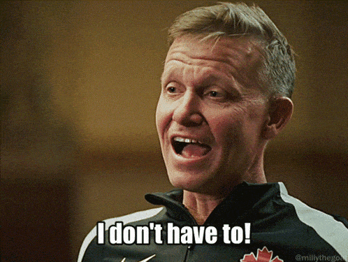a man in a nike jacket says " i don 't have to " with his mouth open