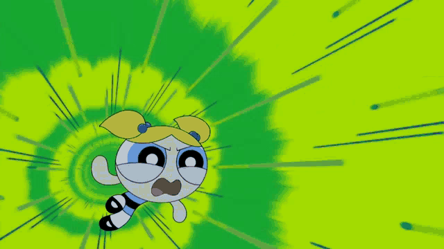 bubbles from the powerpuff girls flying through a green background