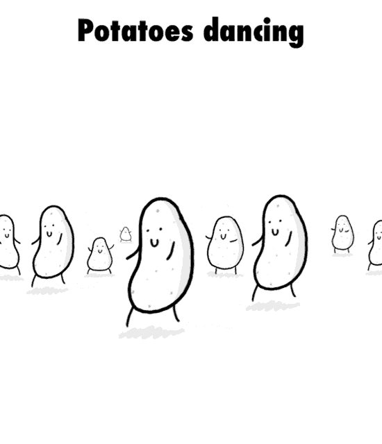 a group of potatoes are dancing in a line