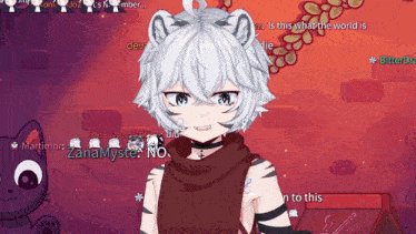 a screenshot of a video game with a cat and a person named zana mystic