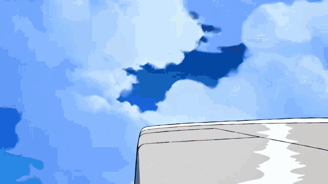 a drawing of a blue sky with a few clouds