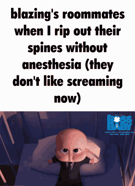 a cartoon of a baby laying on a bed next to a boss baby poster