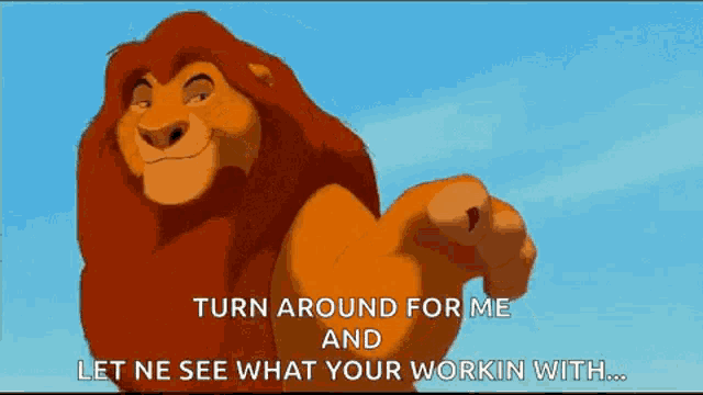 a lion from the lion king says turn around for me and let me see what your workin with