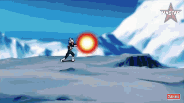 a cartoon of a man in a snowy field with a subscribe button on the bottom right