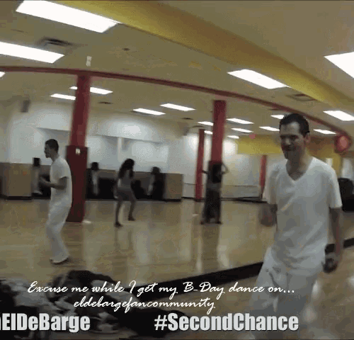 a group of people are dancing in a dance studio with the caption #secondchance