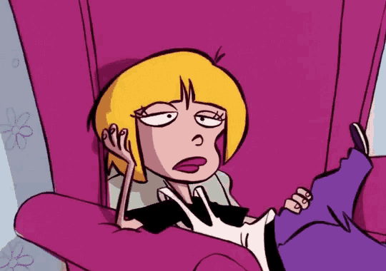 a cartoon of a girl laying on a couch with her hand on her face