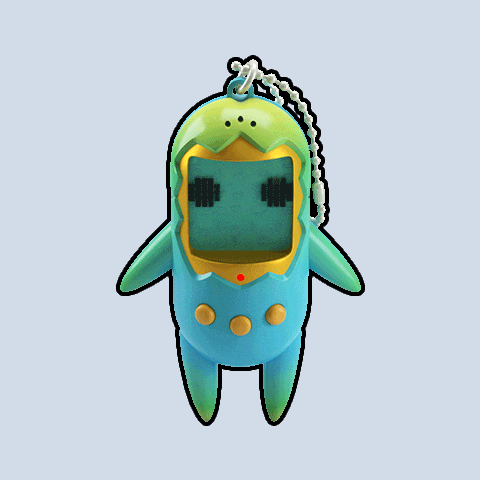 a blue and green toy with a screen that says ' a ' on it