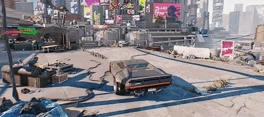 a car is driving down a street in a video game