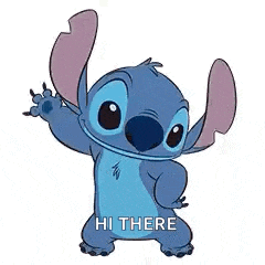 stitch from disney 's lilo and stitch is waving and saying hi there .