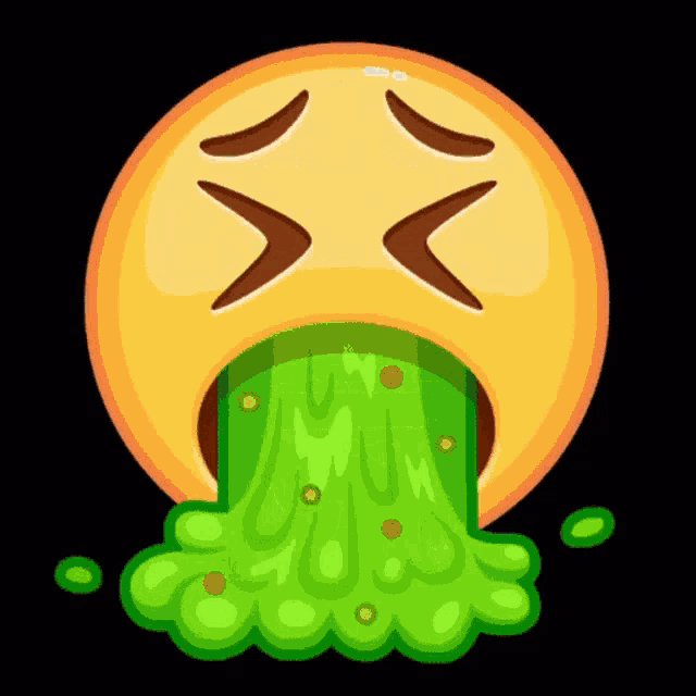 a cartoon smiley face is throwing up green liquid