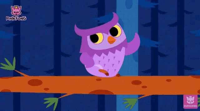 a purple owl sits on a tree branch with the words believe it or not