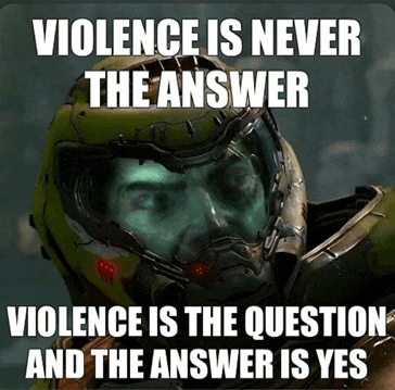 a video game character says that violence is never the answer