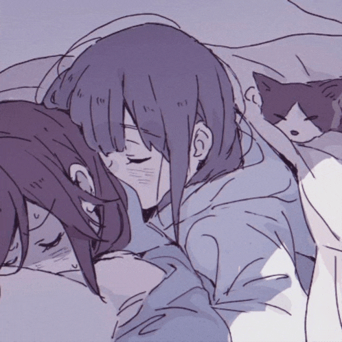 a drawing of two girls sleeping next to each other
