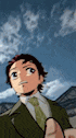 a cartoon of a man in a suit and tie standing in front of a blue sky .
