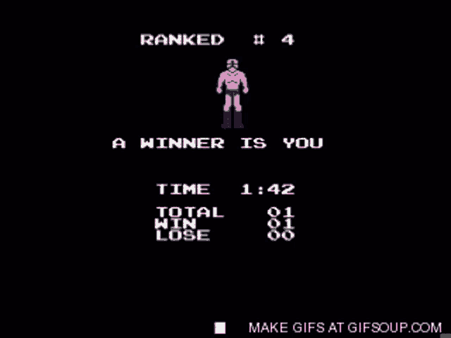a video game screen that says ranked # 4 a winner is you time 1:42 total win and lose