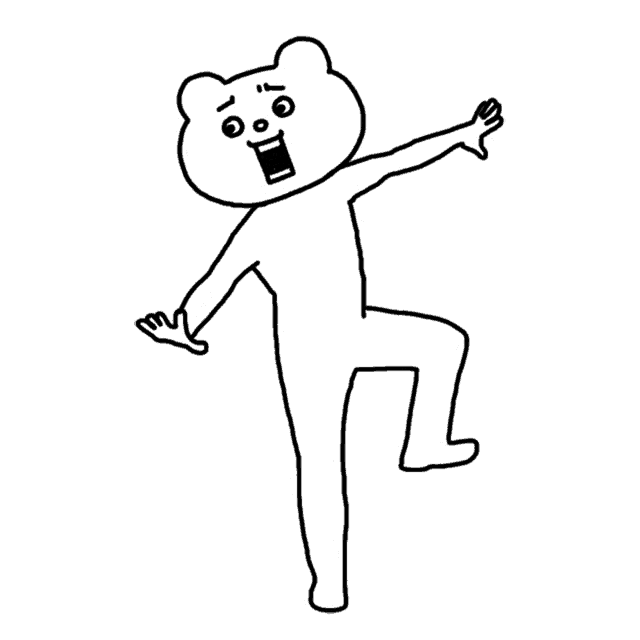a black and white drawing of a bear with a surprised face
