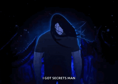 a drawing of a man with long hair and the words i got secrets man below him