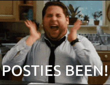 a man in a tie is screaming in a kitchen with the words posties been behind him