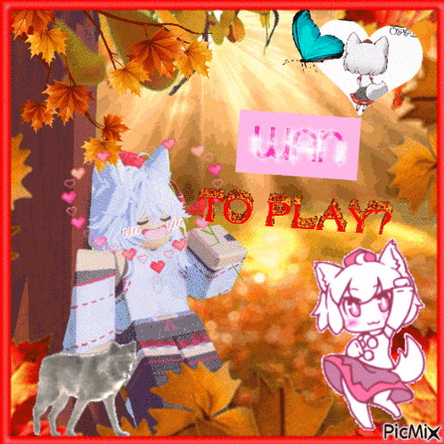 a picture of a girl and a wolf with the words " win to play " on it
