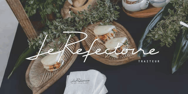 a display of food with the words le refletore written on the top
