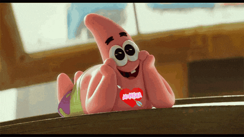 patrick star from spongebob is wearing a shirt that says " amour "