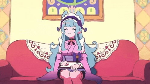 a cartoon of a girl sitting on a couch