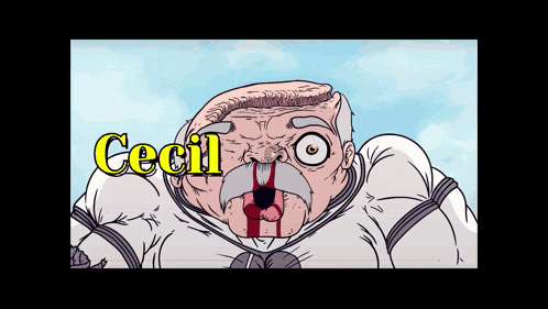 a cartoon drawing of a man with blood coming out of his nose and the name cecil above him