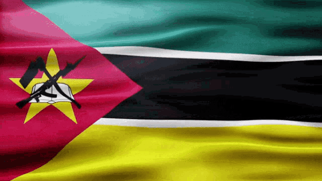 the flag of zimbabwe has a yellow star with a rifle crossed over it