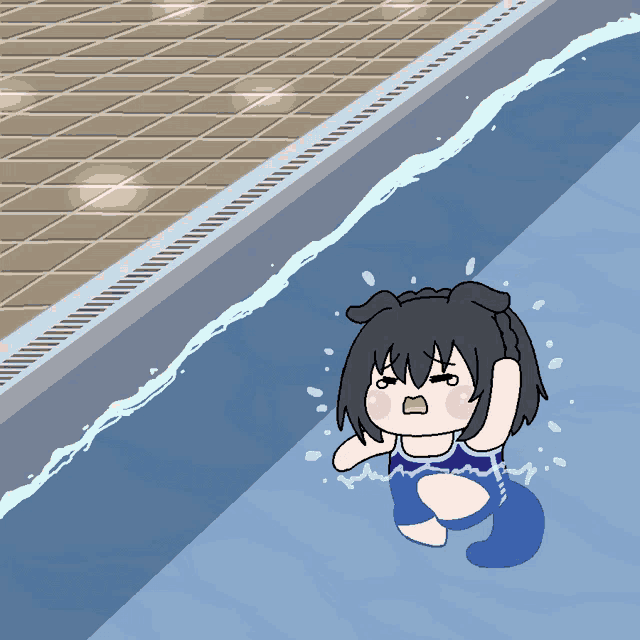 a cartoon drawing of a girl in a swimming pool with a tail