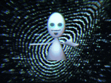 a cartoon character is standing in a swirl in the dark