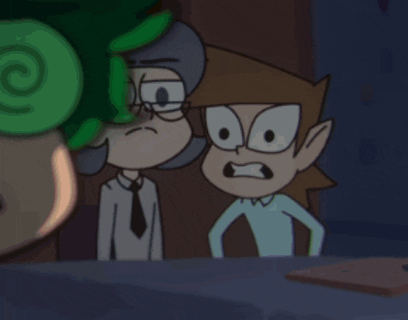 a cartoon of a man with glasses and a tie talking to another man