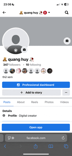 a screenshot of a facebook profile of quang huy