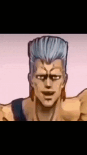 a close up of a cartoon character 's face with gray hair