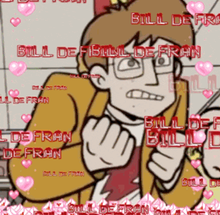 a cartoon of a man with glasses and the name bill de fran