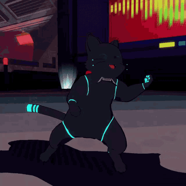 a metallica cat is dancing in front of a tv screen