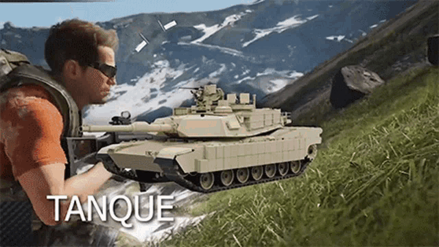 a man standing next to a tanque tank