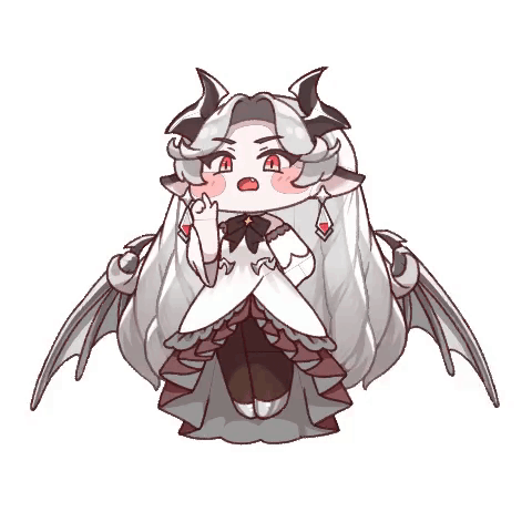 a cartoon drawing of a girl with long white hair and horns .