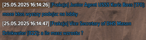 a screenshot of a conversation between junior agent usss karls boss and drinkwater