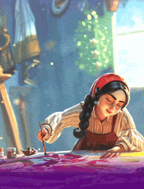 a girl is painting a picture on a table
