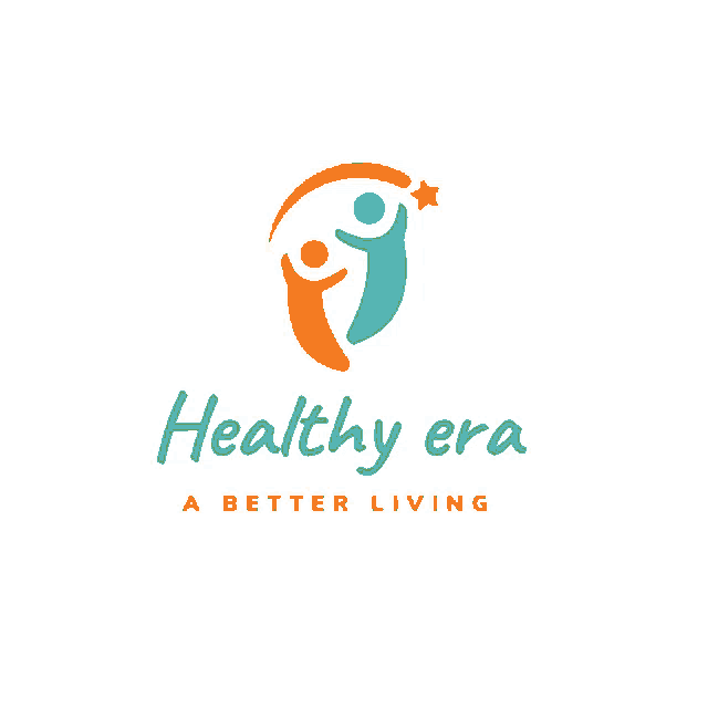 a logo for healthy era a better living with two people