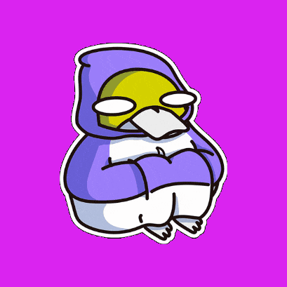 a cartoon penguin wearing a blue and white hoodie