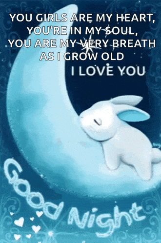 a bunny is sleeping on a crescent moon with a good night message