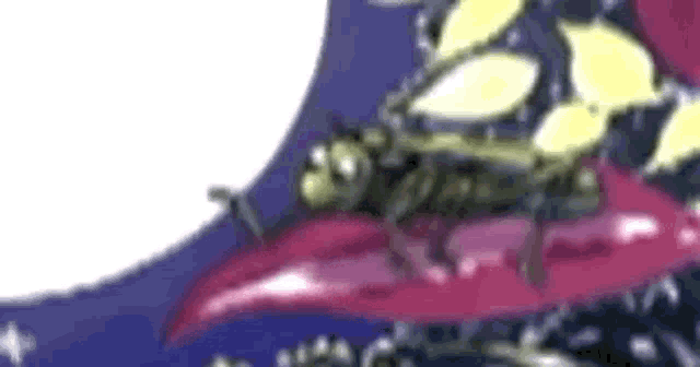 a cartoon drawing of a bug sitting on a red object .