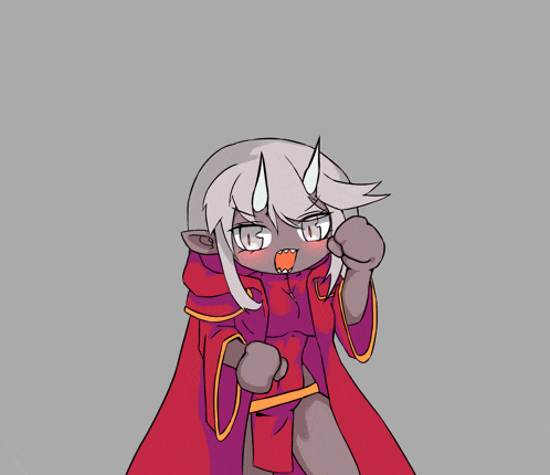 a drawing of a girl with horns and a red cloak