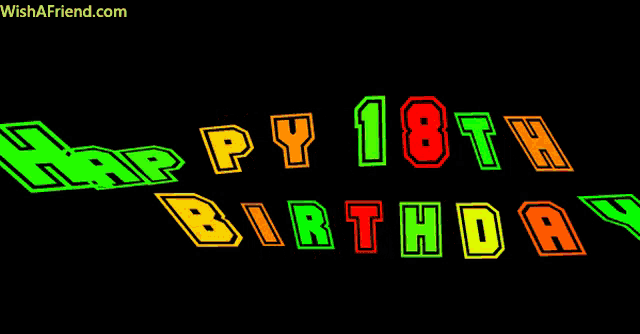 a black background with the words happy 18th birthday in neon colors