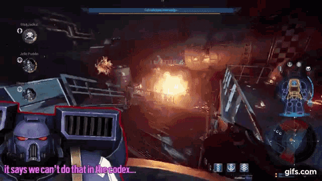 a video game is being played with the words " it says we can 't do that in the codex " at the bottom