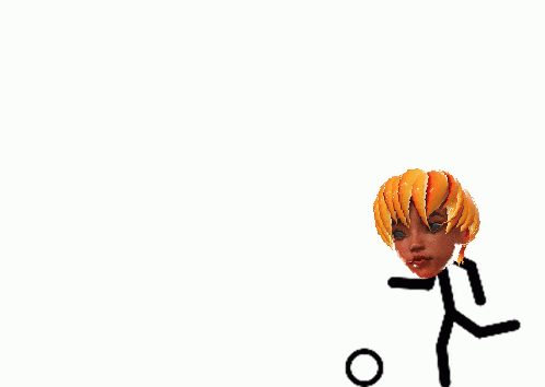 a stick figure with orange hair is standing next to a circle