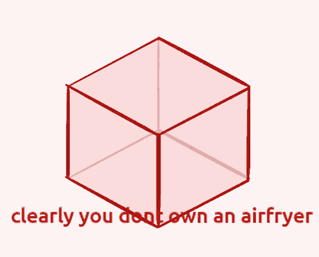 a drawing of a cube with the words clearly you do n't own an airfryer